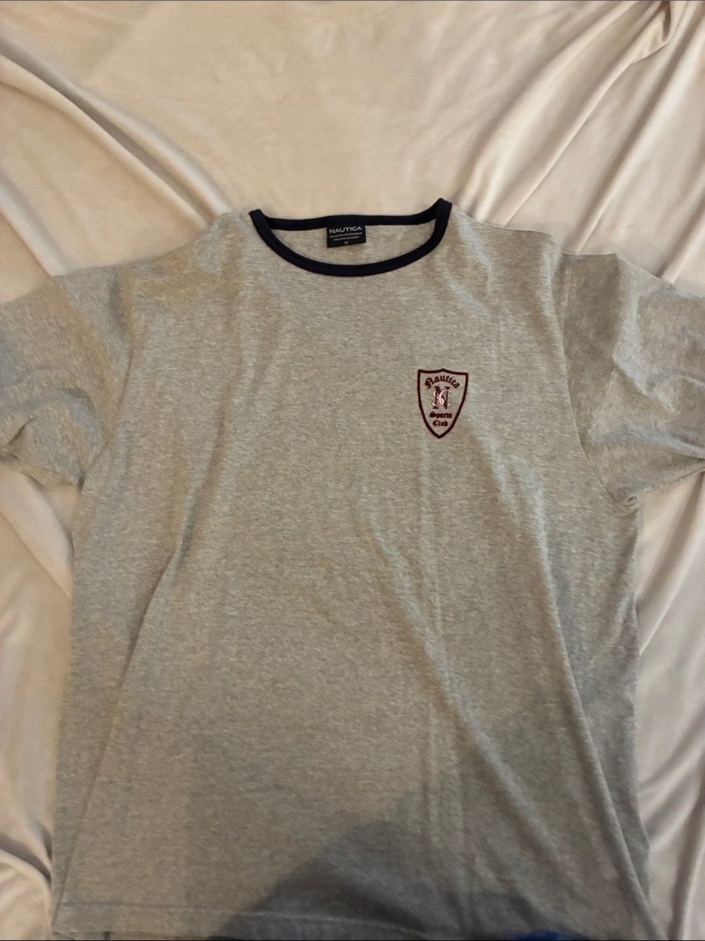 Nautica Heather Gray Short-Sleeve Crew with Navy Trim